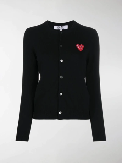 Shop Comme Des Garçons Play Overlapping Heart Wool Cardigan In Black