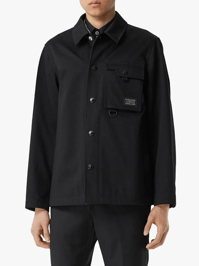 Shop Burberry Logo Appliqué Cotton Jacket In Black