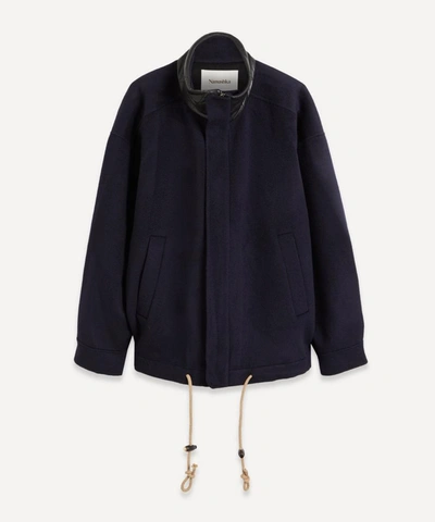 Shop Nanushka Hayden Wool And Silk-blend Jacket In Navy