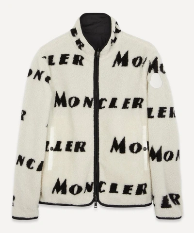 Shop Moncler Reversible Logo Fleece Jacket In Cream