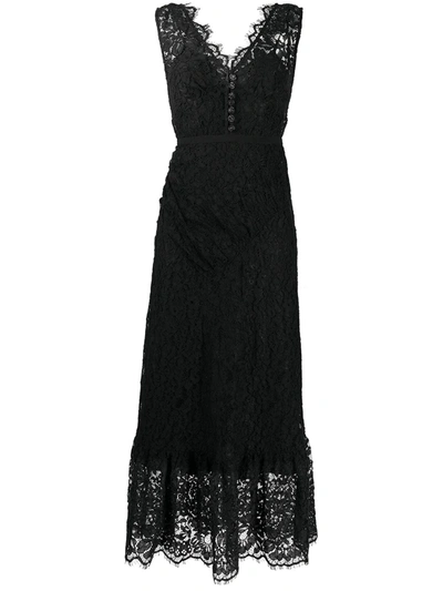 Shop Self-portrait Floral Lace Midi Dress In Black