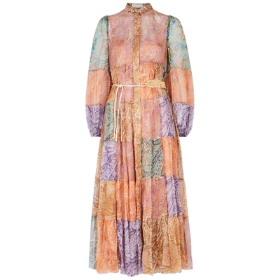 Shop Zimmermann Brighton Printed Silk-georgette Midi Dress In Multicoloured