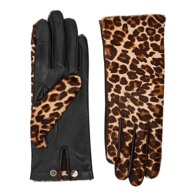 Shop Agnelle Chloe Leopard-print Calf Hair Gloves
