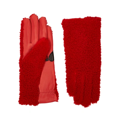 Shop Agnelle Jency Red Shearling Gloves