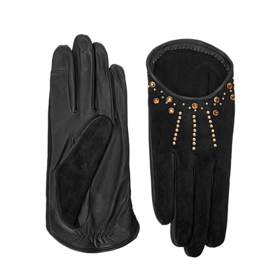 Shop Agnelle Lee Black Studded Suede Gloves