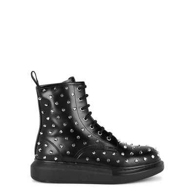Shop Alexander Mcqueen Hybrid Black Studded Leather Ankle Boots