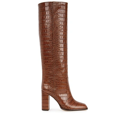 Shop Paris Texas 90 Crocodile-effect Leather Knee-high Boots In Tan
