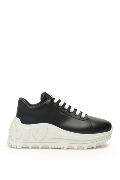 Shop Miu Miu Crystal Miu Logo Sneakers In Nero