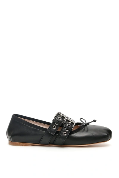 Shop Miu Miu Nappa Ballerinas In Nero