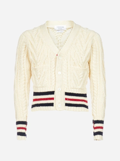 Shop Thom Browne Cable-knit Wool And Mohair Cardigan