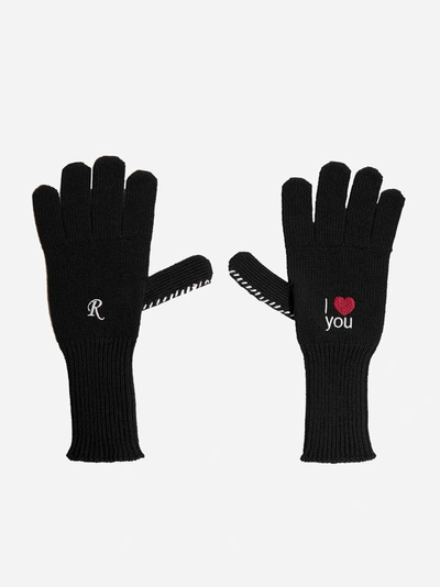 Shop Raf Simons I Love You Wool Gloves