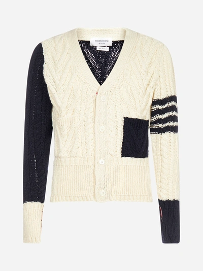 Shop Thom Browne 4-bar Cable-knit Wool And Mohair Cardigan