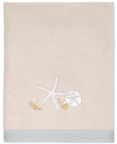 Shop Avanti Seaglass Embroidered Seashell Cotton Bath Towel, 27" X 50" In Beige