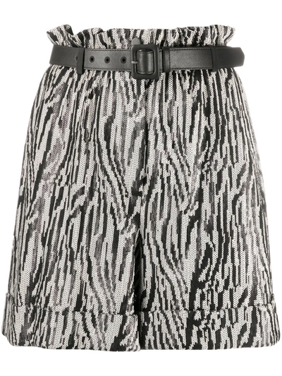 Shop Self-portrait Zebra-print Belted Shorts In Black