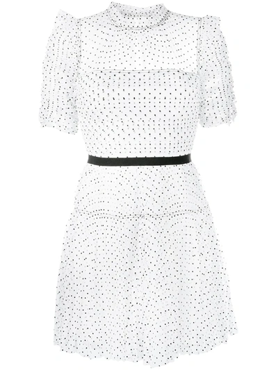 Shop Self-portrait Polka Dot-print Mini Dress In White
