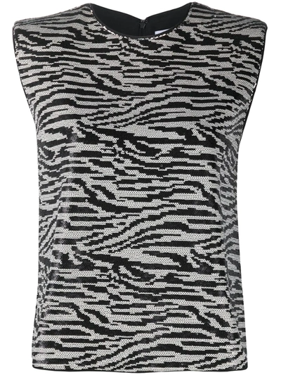 Shop Self-portrait Zebra-print Sleeveless Top In Black