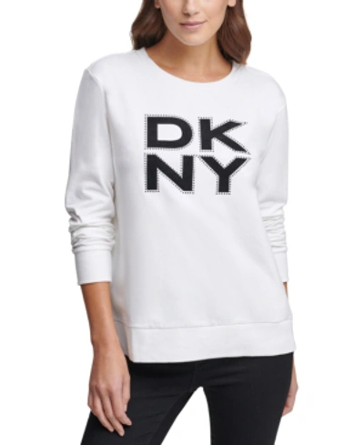 Shop Dkny Stacked Logo Sweatshirt In Ivory