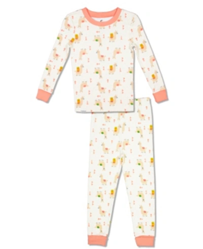 Shop Free 2 Dream Girls Toddler, Little And Big Llama Print 2 Piece Cotton Pajama Set With Grow With Me Cuffs In Open White