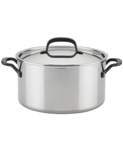 Shop Kitchenaid 5-ply Clad Stainless Steel 8 Quart Stockpot With Lid In Polished Stainless Steel