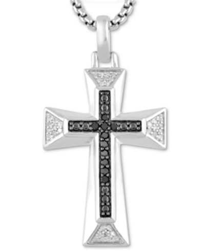 Shop Macy's Men's Black & White Diamond Cross 22" Pendant Necklace (1/5 Ct. T.w.) In Sterling Silver
