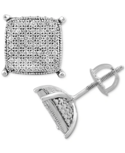 Shop Macy's Men's Diamond Cushion Cluster Stud Earrings (1/4 Ct. T.w.) In Sterling Silver