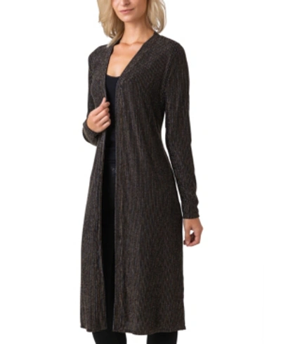 Shop Belldini Black Label Women's Plus Size Metallic Stripe Long Sleeve Duster In Black Combo
