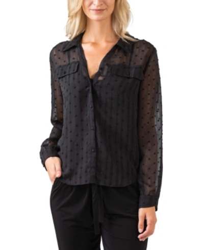 Shop Belldini Black Label Women's Plus Size Metallic Stripe Collared Shirt With Front Pockets