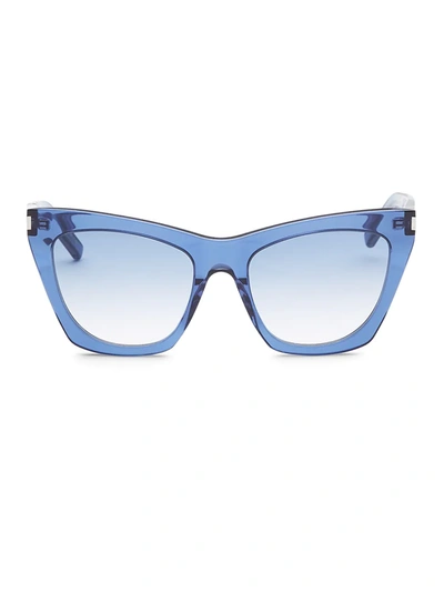 Shop Saint Laurent Women's 55mm Translucent Cat Eye Sunglasses In Blue