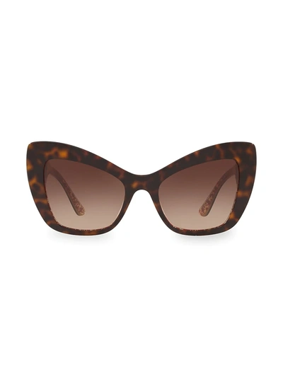 Shop Dolce & Gabbana 54mm Cat Eye Baroque Sunglasses In Gold Brown