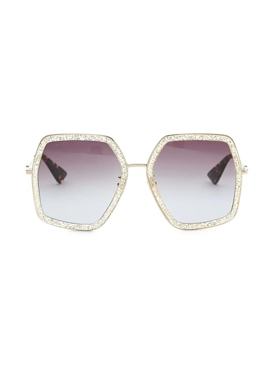 Shop Gucci Women's 56mm Geometric Glitter Sunglasses In Gold