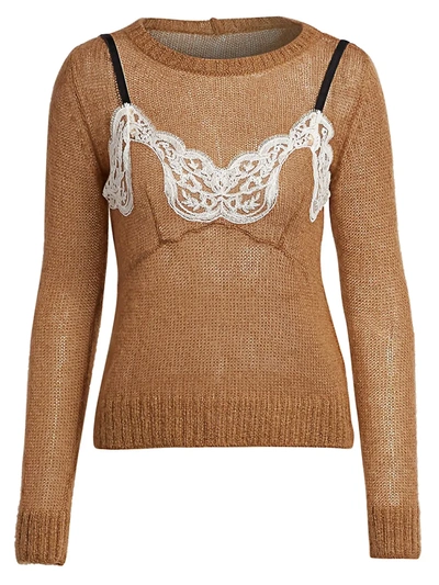 Shop N°21 Women's Layered Camisole Mohair-blend Sweater In Pale Brown