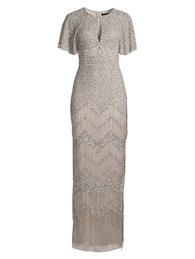 Shop Aidan Mattox Fully Beaded Evening Gown In Silver