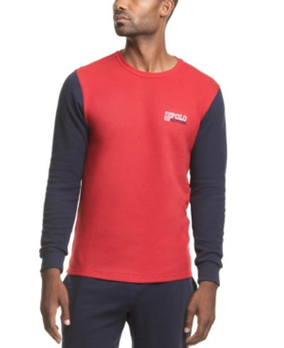 Polo Ralph Lauren Men's Long-sleeve Waffle-knit Pajama Shirt In Red /cruise  Navy | ModeSens