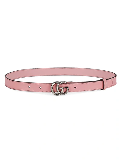 Shop Gucci Women's Leather Belt With Double G Buckle In Rose