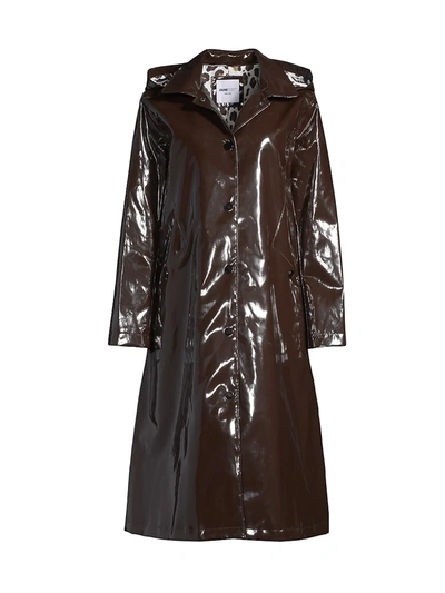 Shop Jane Post Women's Long Hooded Rain Slicker In Chocolate