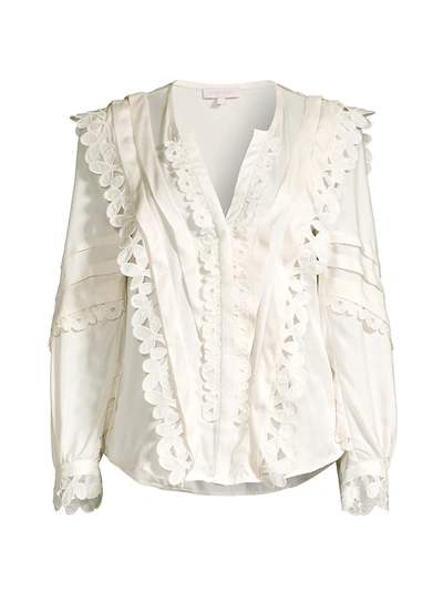 Shop Rebecca Taylor Embroidered Silk-blend Blouse In Antique Crystal