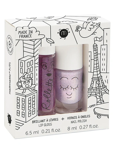 Shop Nailmatic Girl's Lovely City 2-piece Lip Gloss & Nail Polish Duo Set In Gold