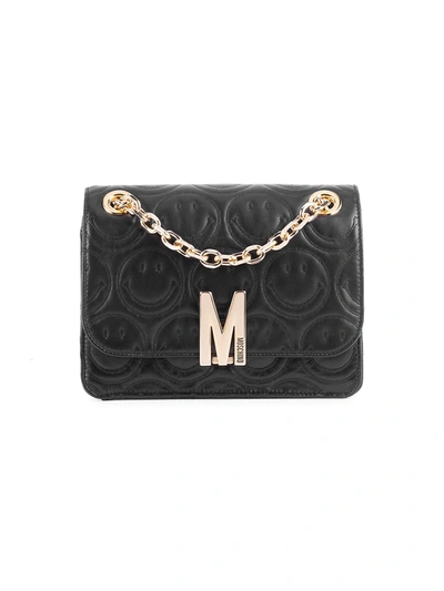 Shop Moschino Women's Smiley-embossed Leather Shoulder Bag In Black Multi