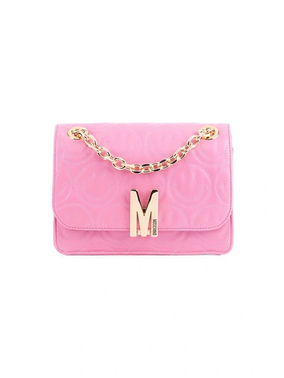 Shop Moschino Women's Smiley-embossed Leather Shoulder Bag In Pink