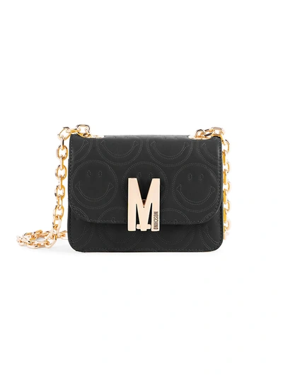 Shop Moschino Women's Smiley-embossed Leather Crossbody Bag In Black Multi