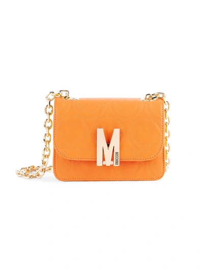Shop Moschino Women's Smiley-embossed Leather Crossbody Bag In Orange