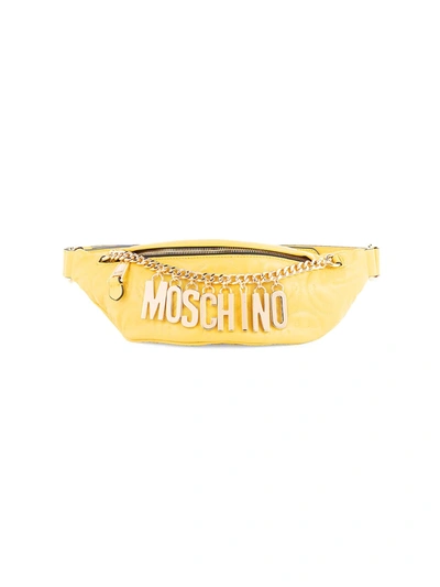 Shop Moschino Women's Smiley-embossed Leather Belt Bag In Yellow