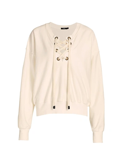 Shop Bassike Lace-up Front Sweatshirt In White