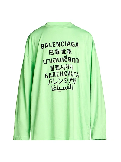 Shop Balenciaga Multi-languages Logo T-shirt In Neon Green