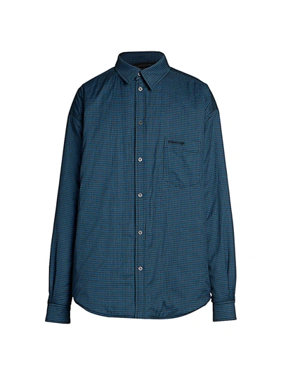 Shop Balenciaga Padded Check Shirt In Blue Grey