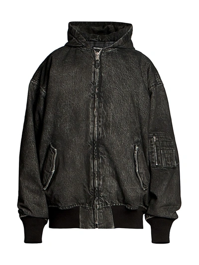 Shop Balenciaga Hooded Bomber Jacket In Charcoal