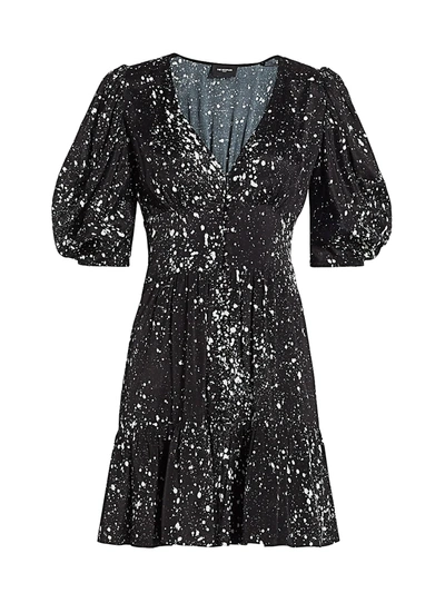 Shop The Kooples Printed Puff-sleeve Mini Dress In Black Ecru