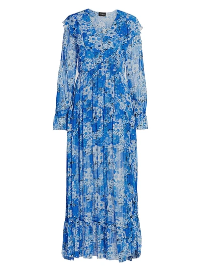 Shop The Kooples Floral Georgette Maxi Dress In Blue
