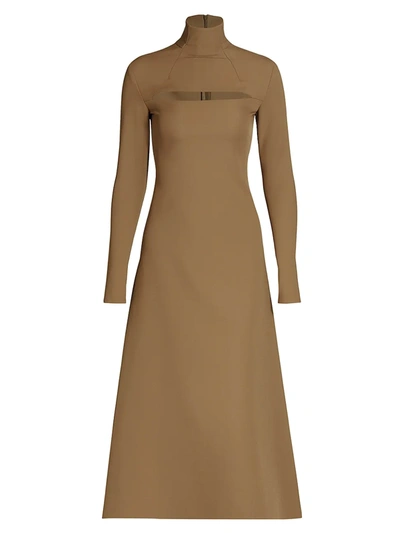 Shop A.w.a.k.e. Crepe Cutout Turtleneck Dress In Brown