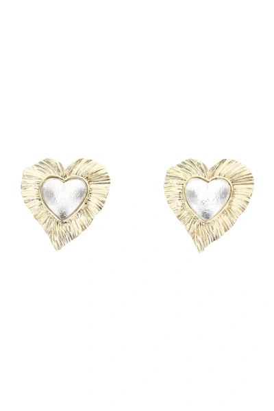 Shop Saint Laurent Heritage Coeur Double Earrings In Gold,silver